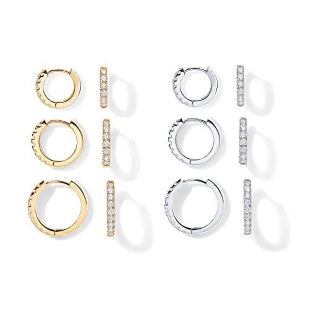 6984 18K Gold Plated 925 Sterling Silver Post, 6 Pairs Small Gold Hoop